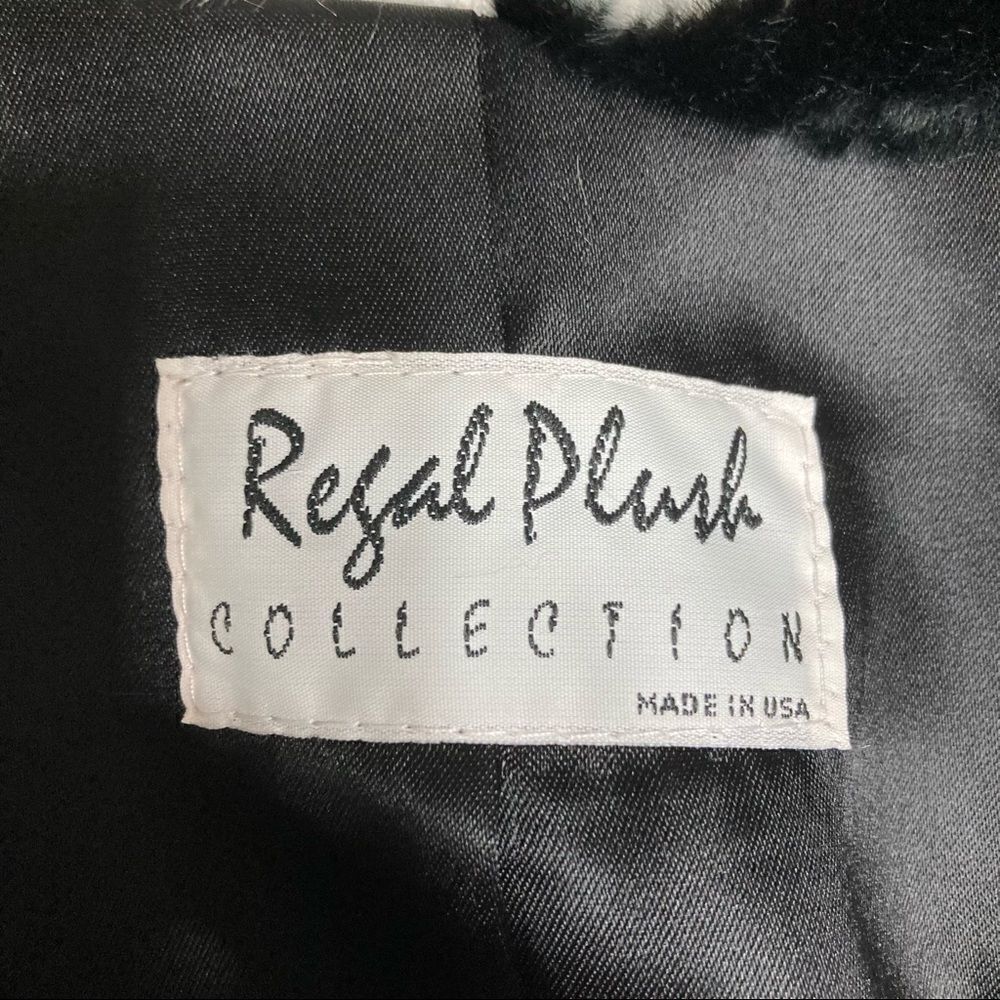 Vtg 80s 90s Regal Plush Collection Faux Fur Black‎ White Faces Abstract Coat NEW - Picture 5 of 10